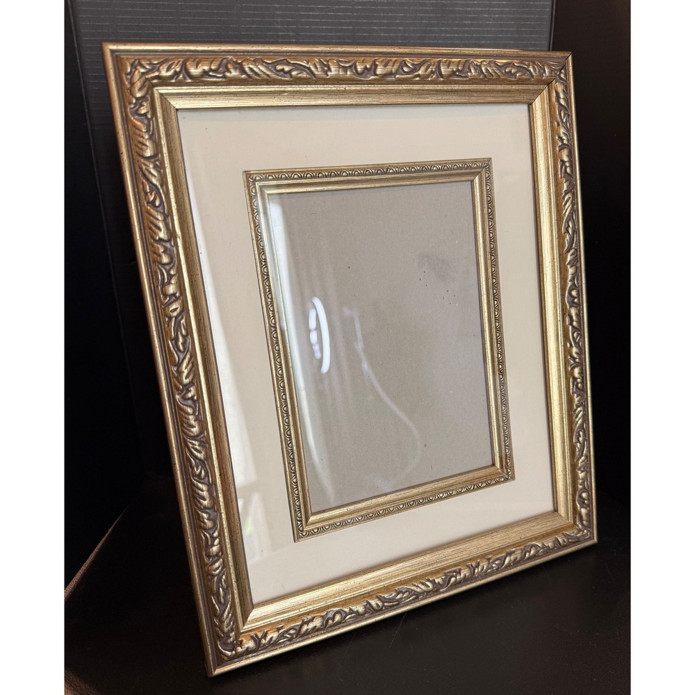Picture Frame 5x7 Gold Ornate Leaf Double‎ Matted Traditional Free Standing